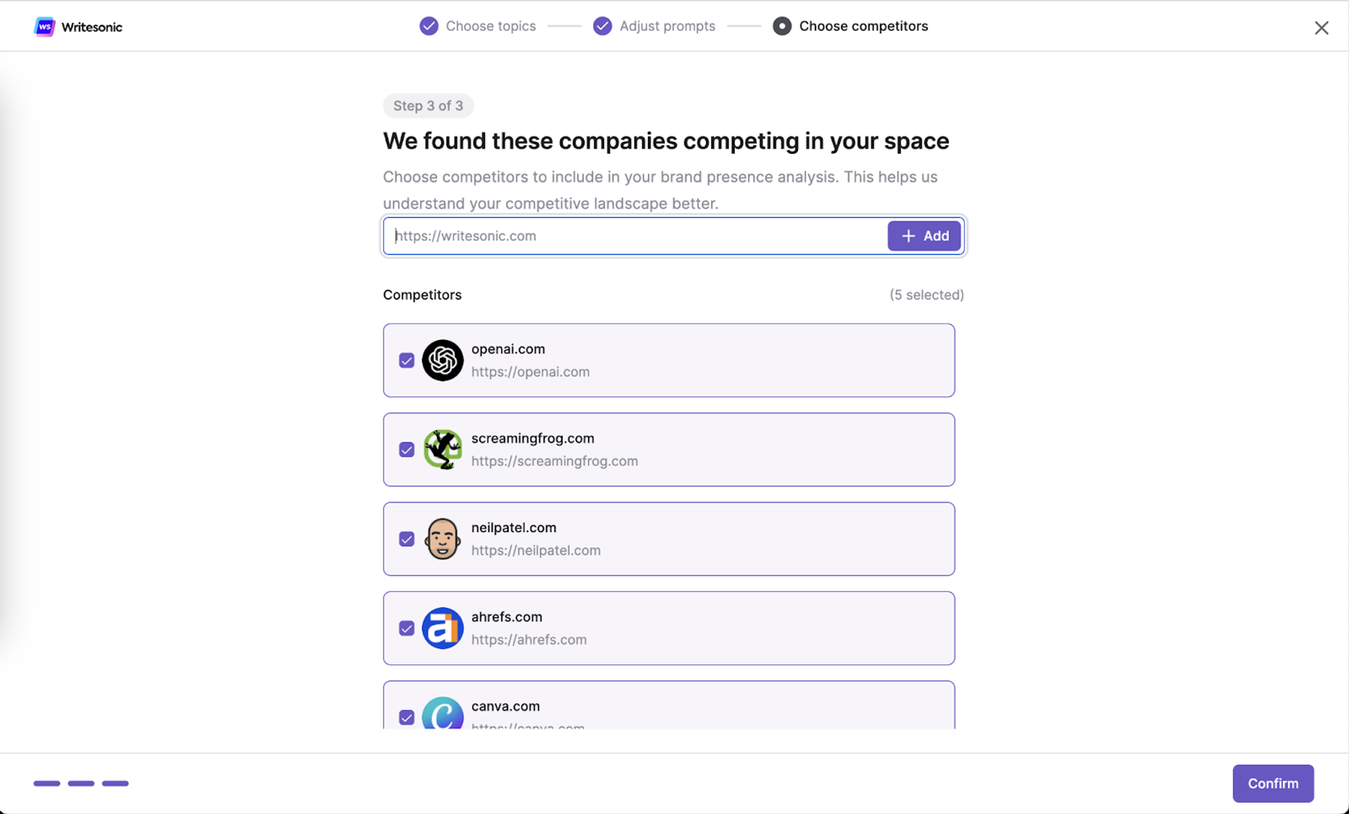 Add and Benchmark Competitors - AI Brand Visibility Audit