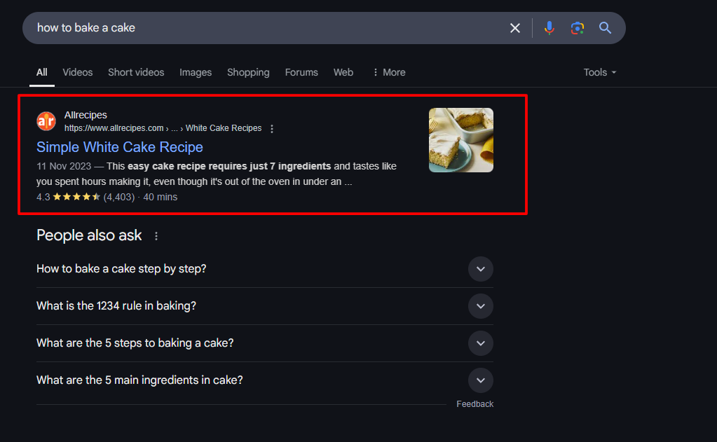 Rich Snippets SERP Feature Example