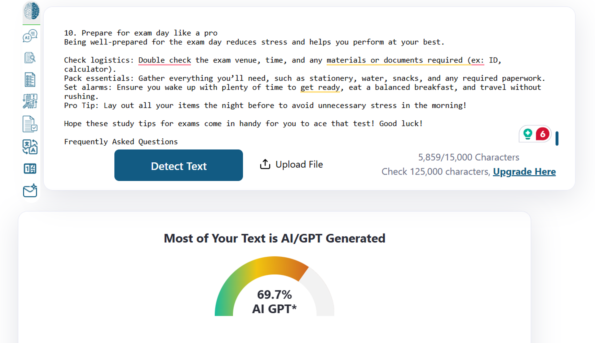 The AI content detector again flags the top-ranking post as AI-generated.