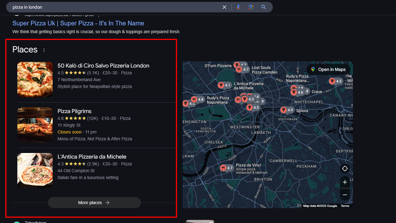 Local Pack SERP Feature Example