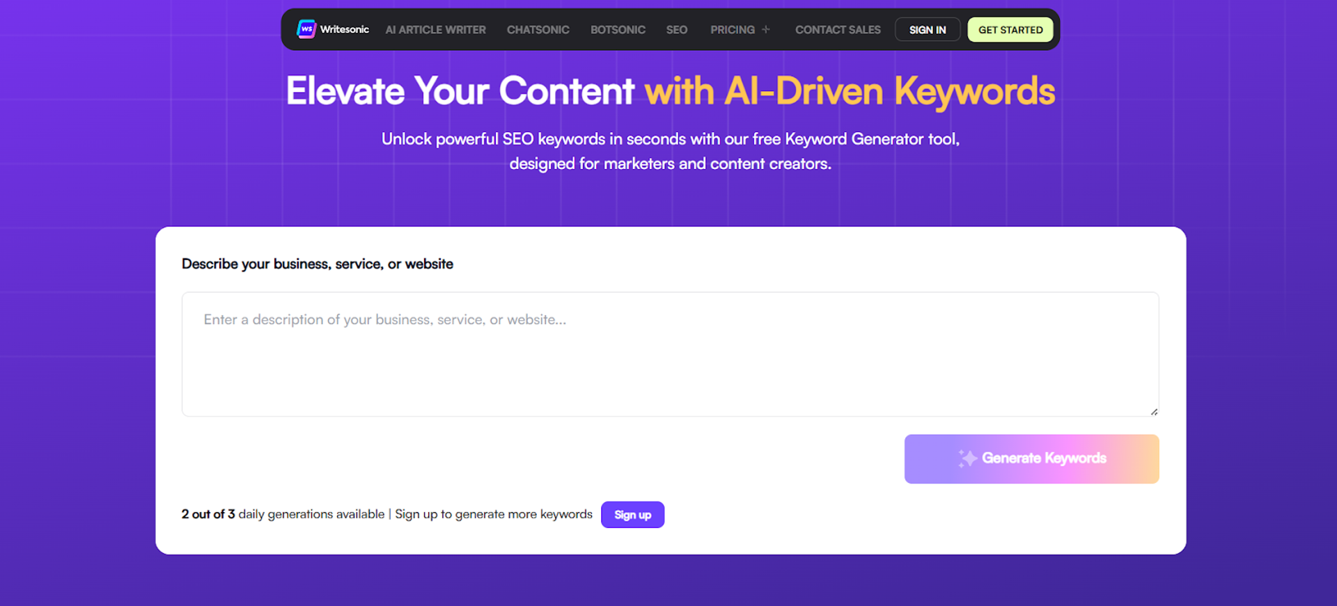 Writesonic's Free Keyword Generator Tool