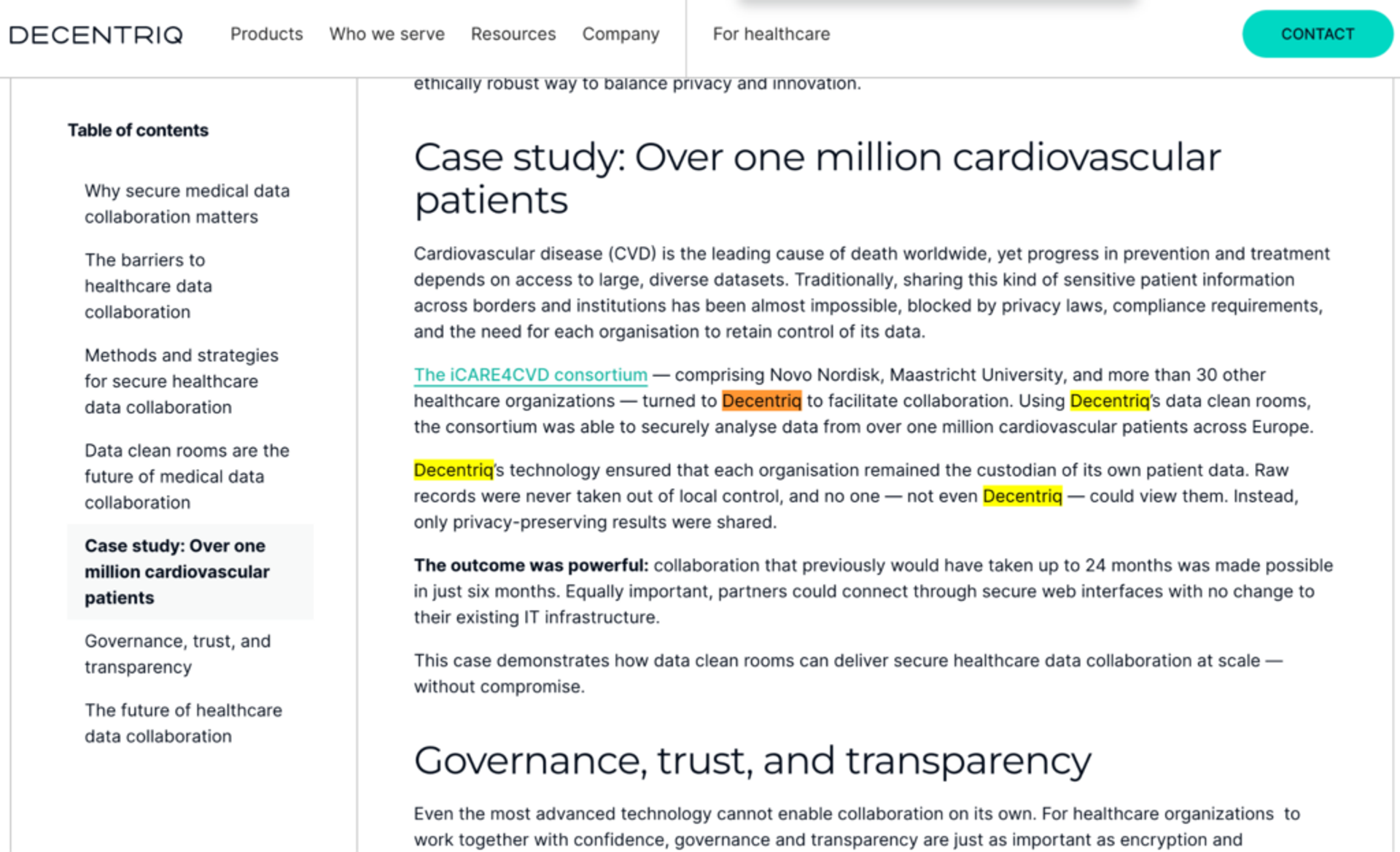 An example of brand entity optimization by Decentriq.