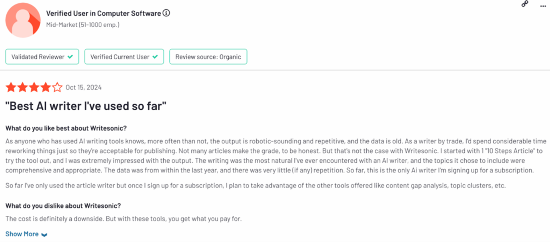 B2B AI tools review for Writesonic