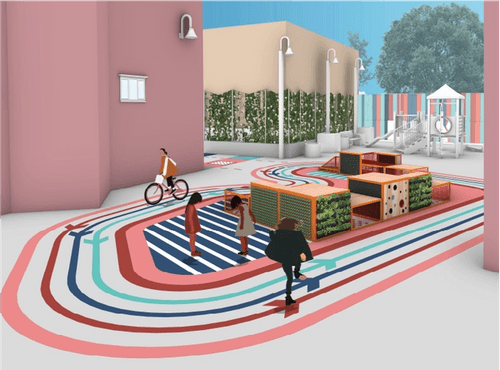Rendering of the outdoor furniture installation