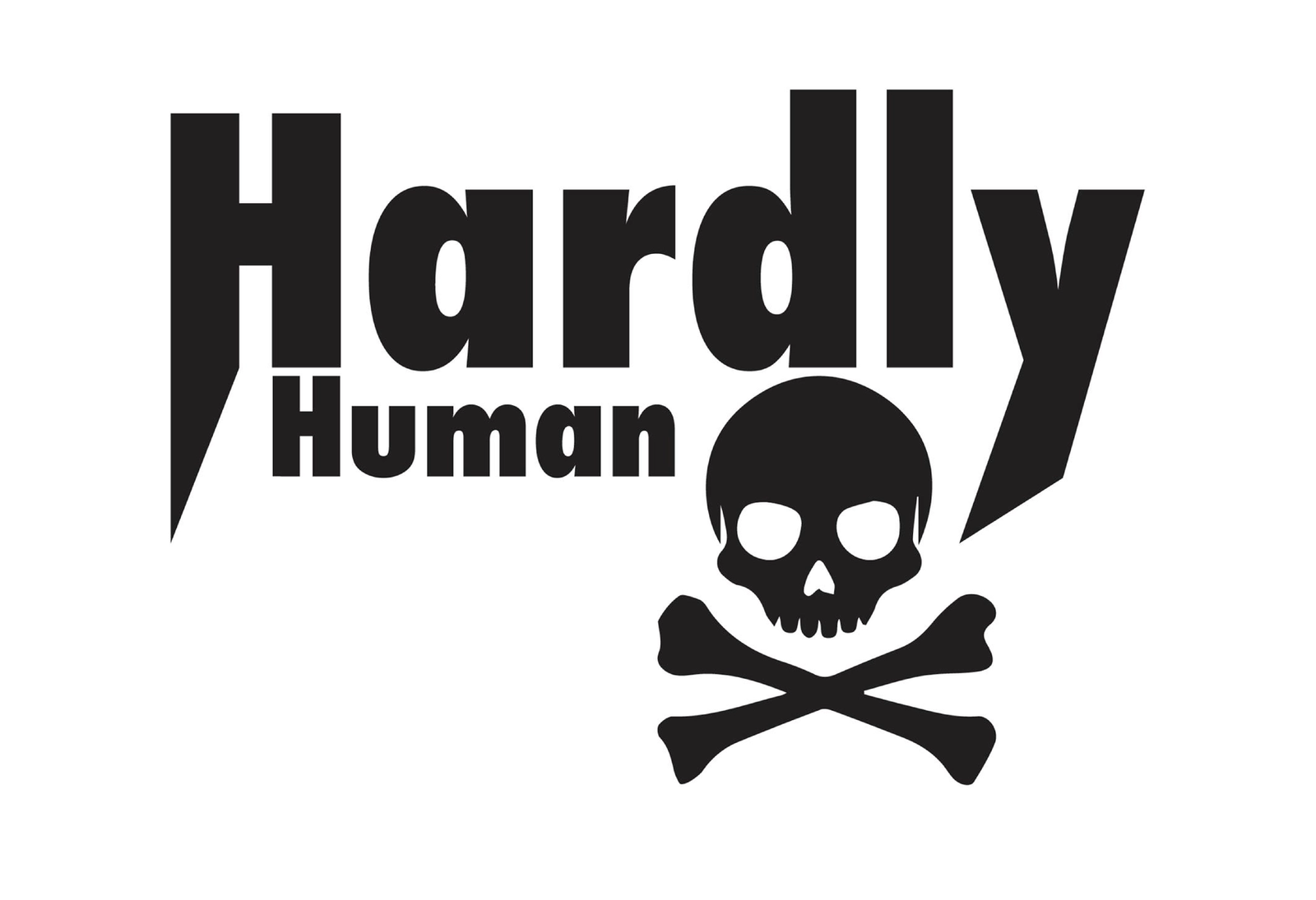 skull and crossbones under the words hardly and human