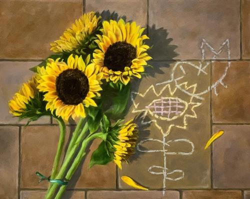 Sunflowers with Chalk Drawing