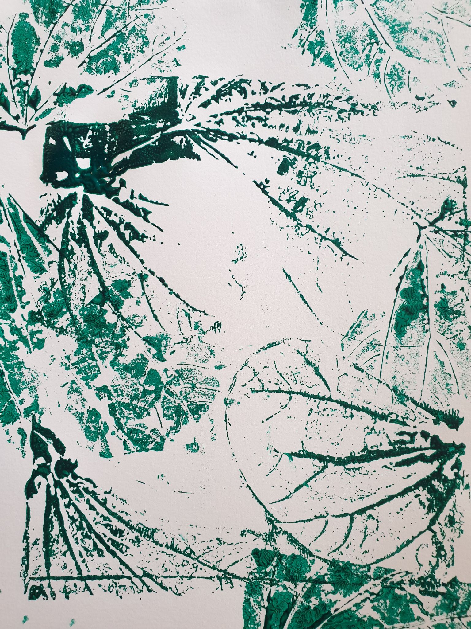 Used leaves with remaining paint to print on paper