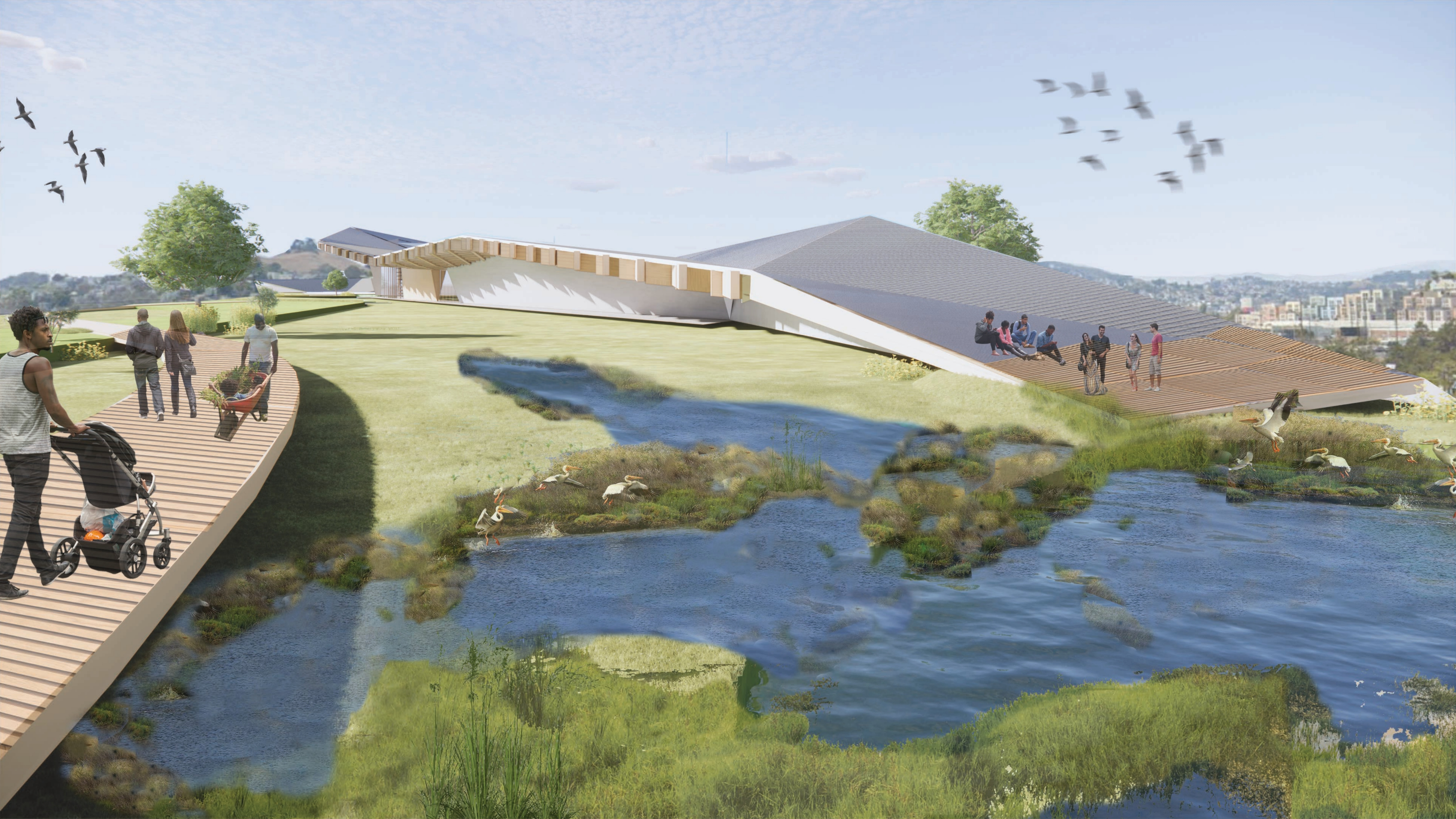 Exterior Rendering of Constructed Wetlands at Tail-end of Project 