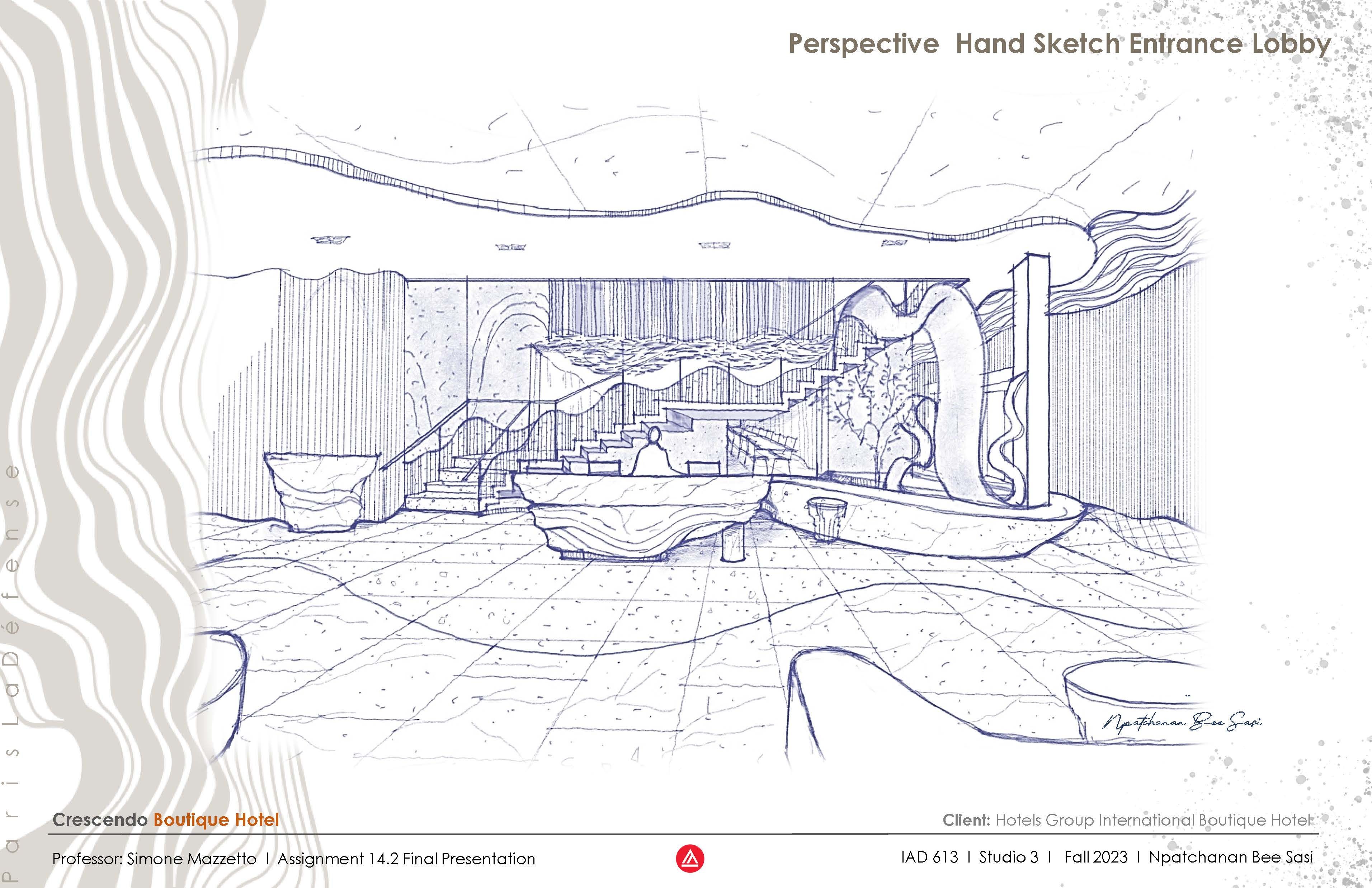 Crescendo Boutique Hotel-Entrance Lobby Reception-hand Sketch View2 - eebbee augusta23