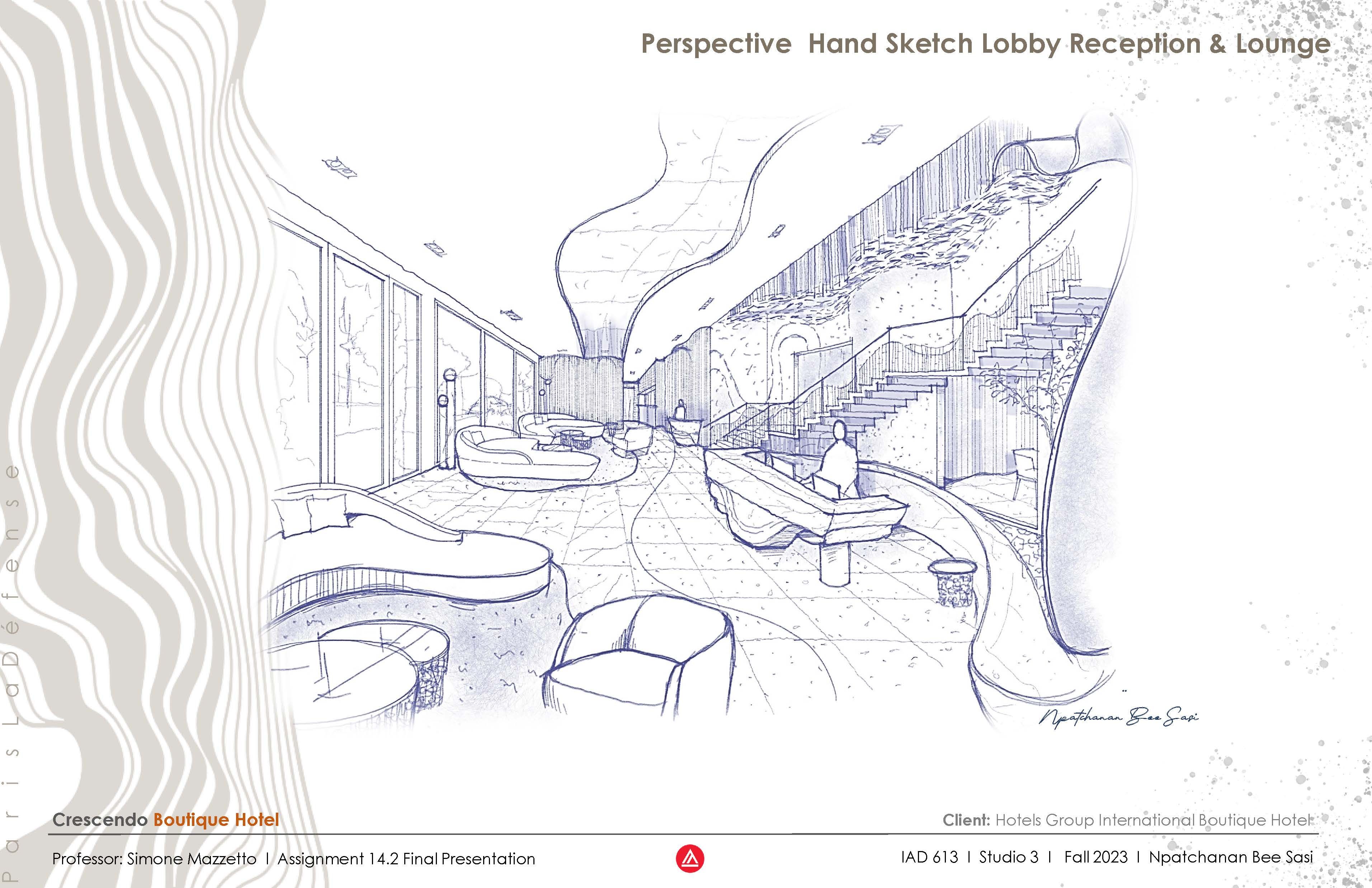 Crescendo Boutique Hotel-Entrance Lobby Reception-hand Sketch View1 - eebbee augusta23