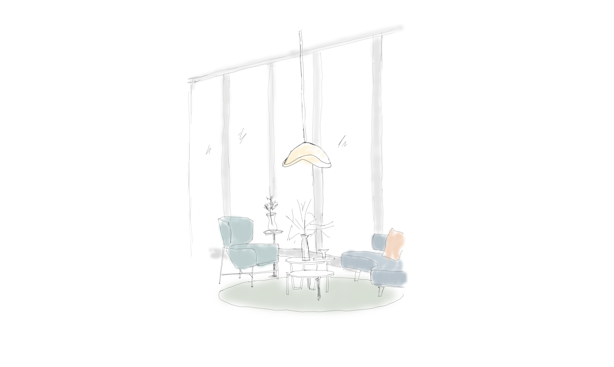 Boutique Hotel - Berlin -Lobby Seating Sketch - Meghana Duriseti