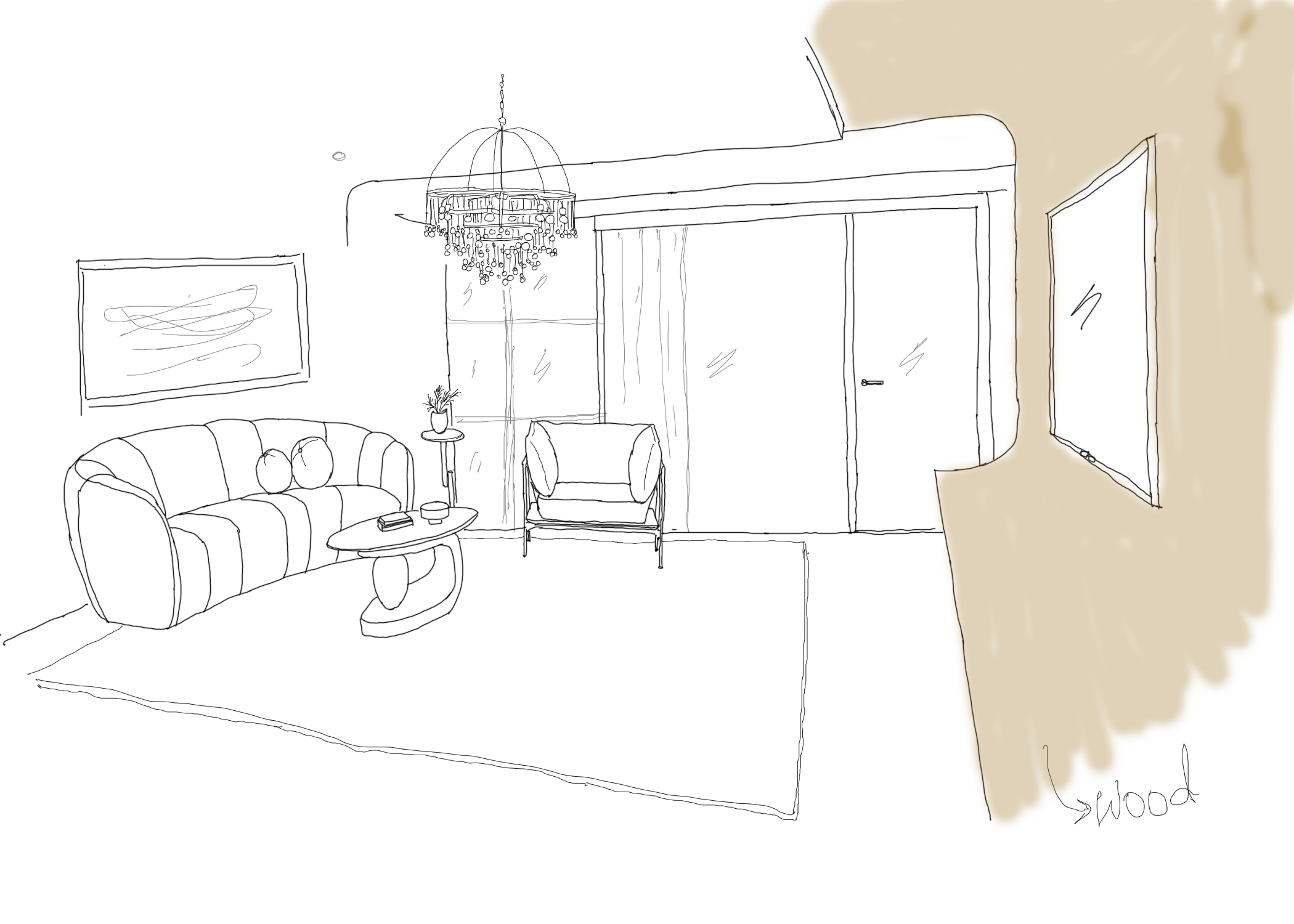 Boutique Hotel - Berlin -Guest room sketch - Meghana Duriseti