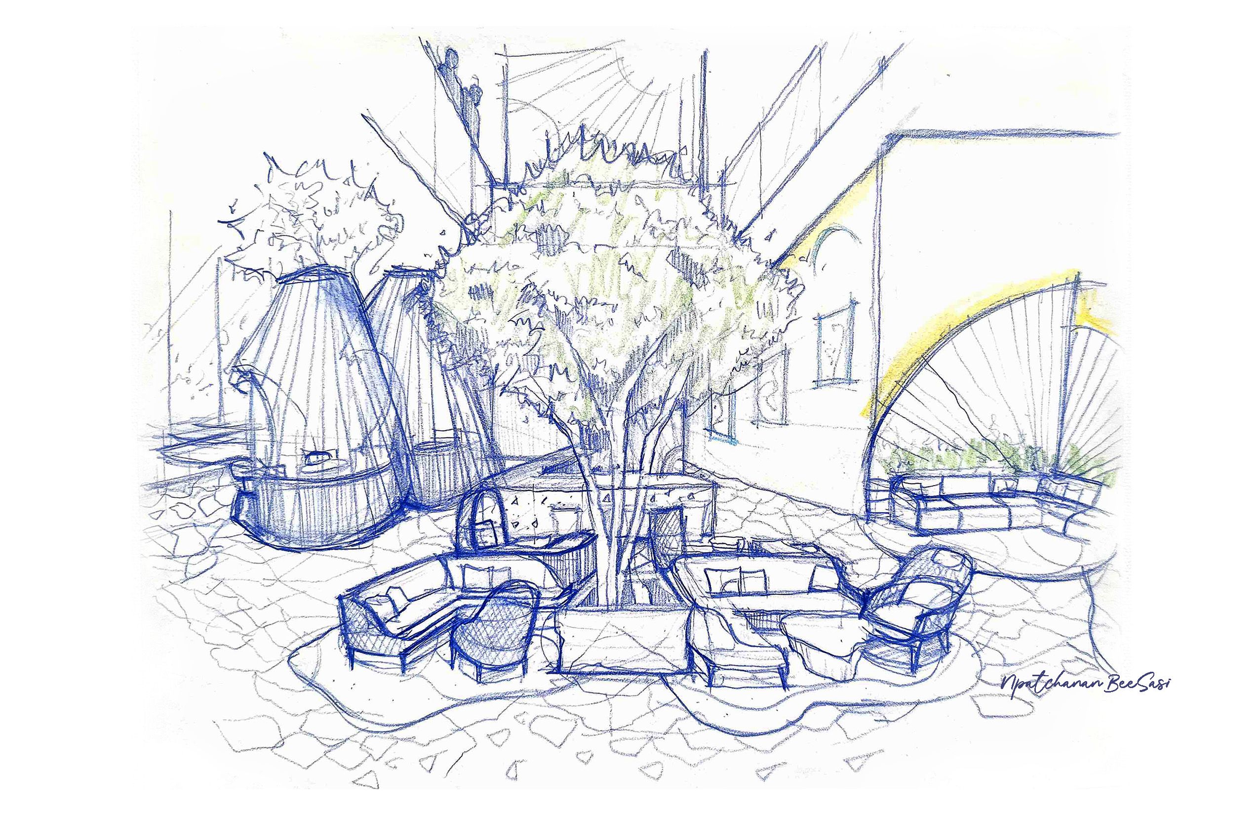 Community Refuge IAD610 Hand Sketch Entrance Lobby and lounge - eebbee augusta23