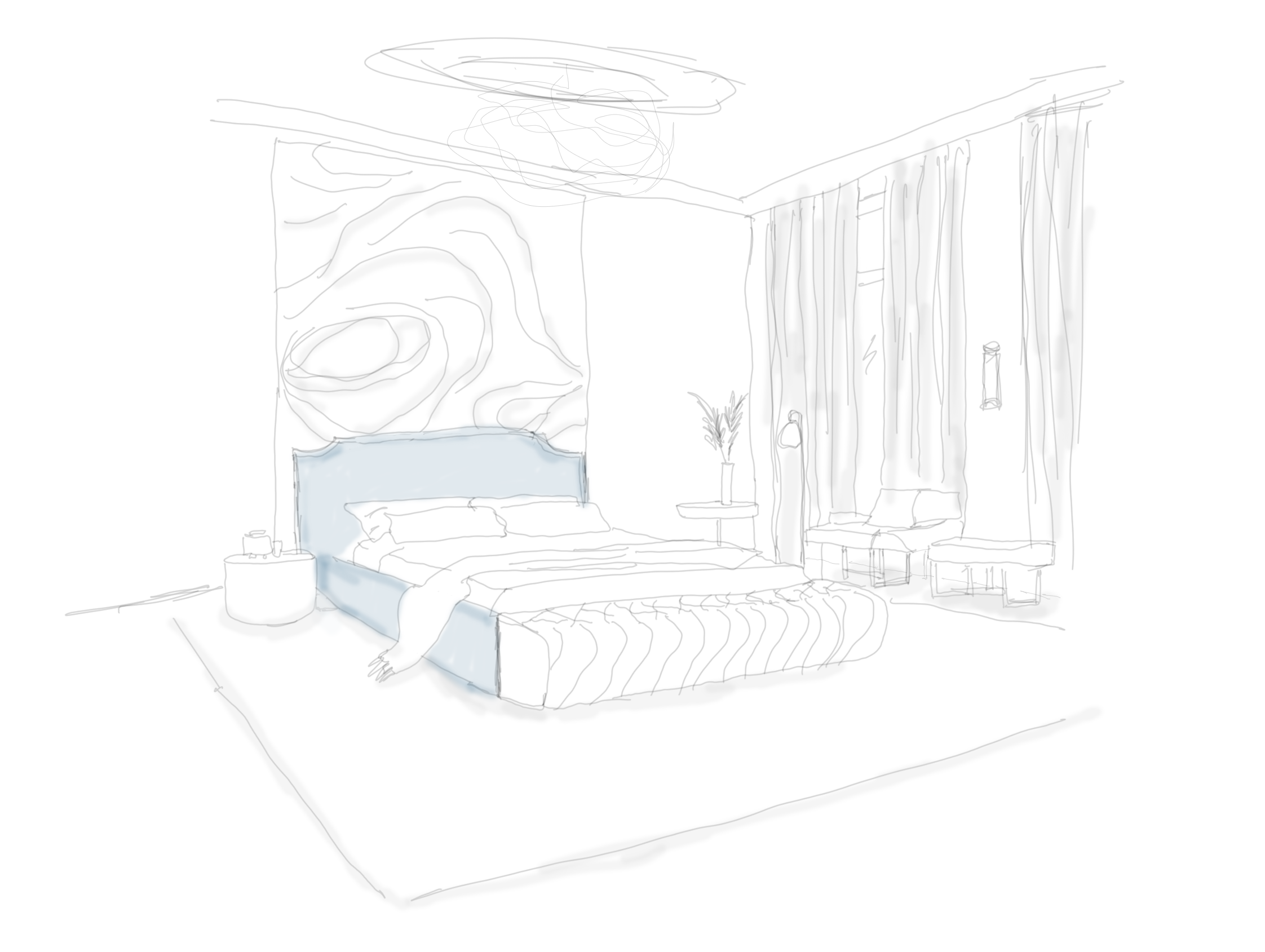 Boutique Hotel - Berlin - Bedroom sketch - Meghana Duriseti