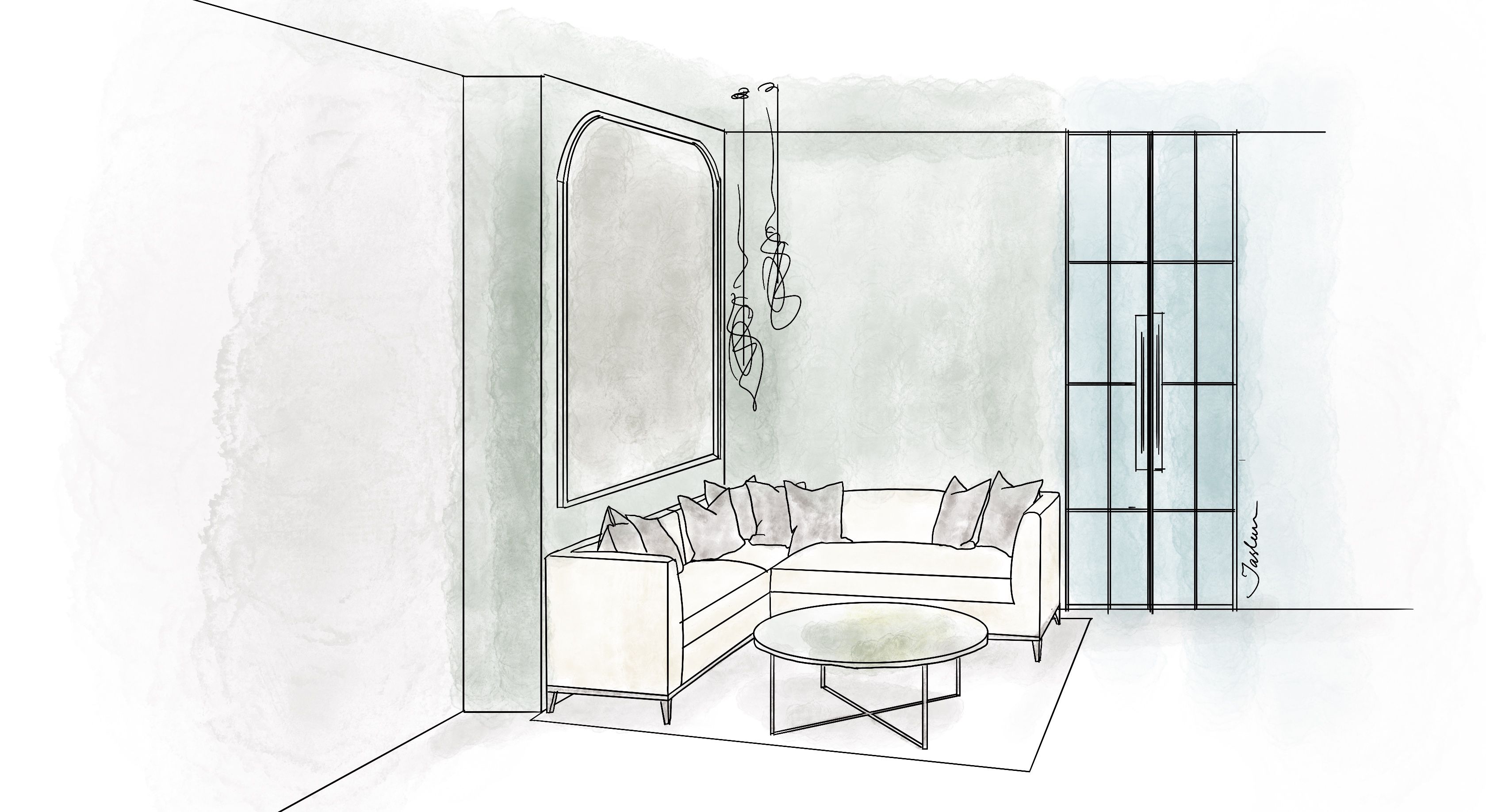 Bedroom seating on level 3 - sketch - Jasleen Panesar