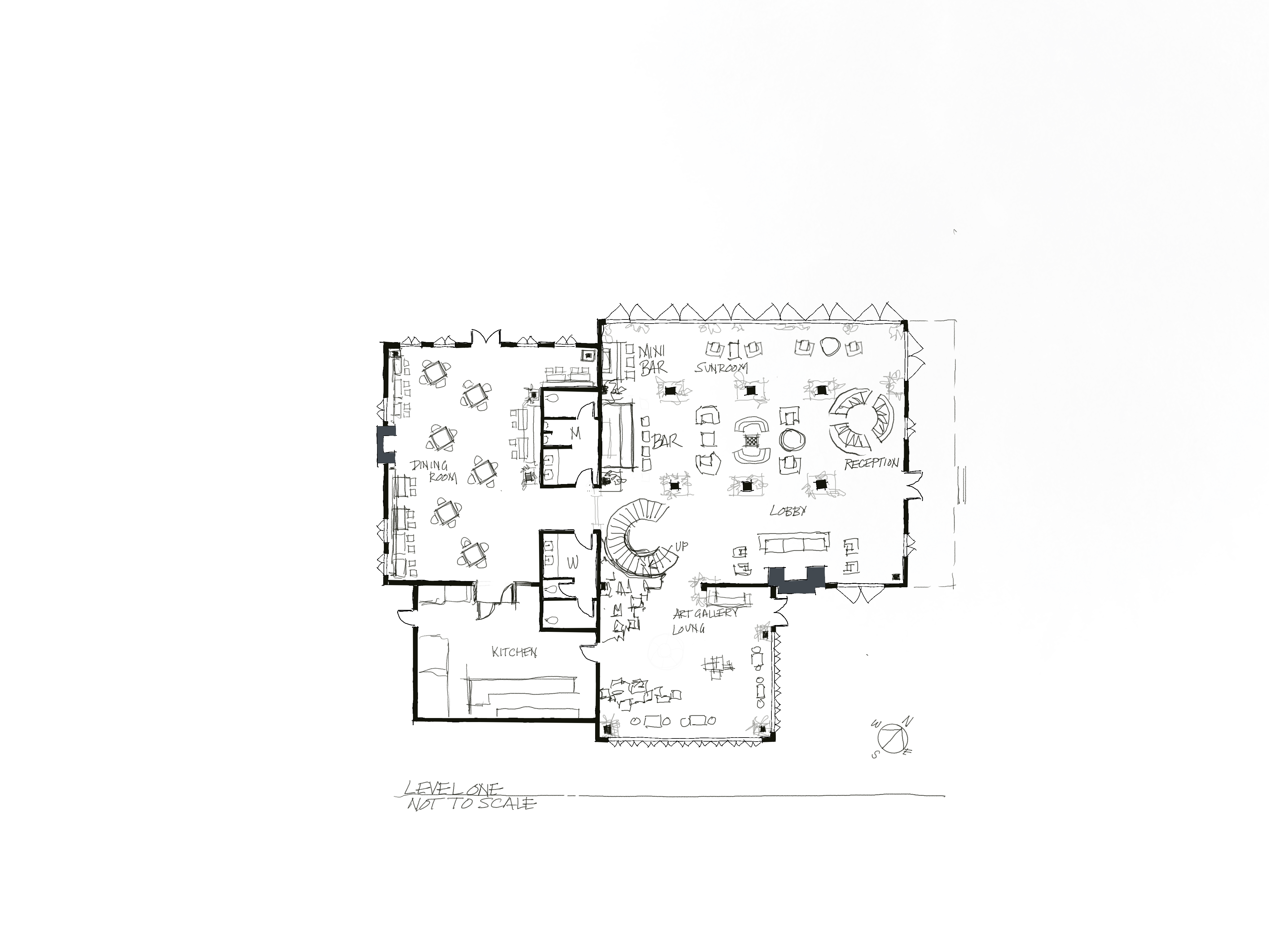 ArleneSalomon_Sketch_Floorplan_LevelOne_LakeCrescentLodge - Arlene Salomon