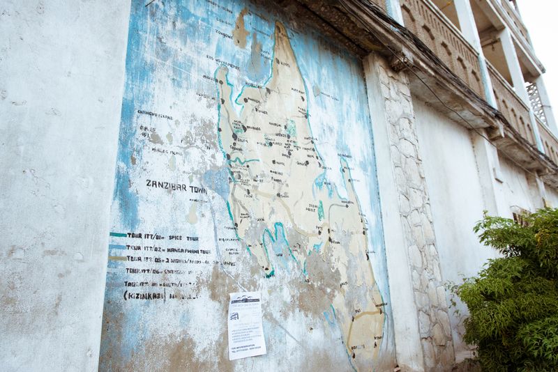 A wall map of Zanzibar