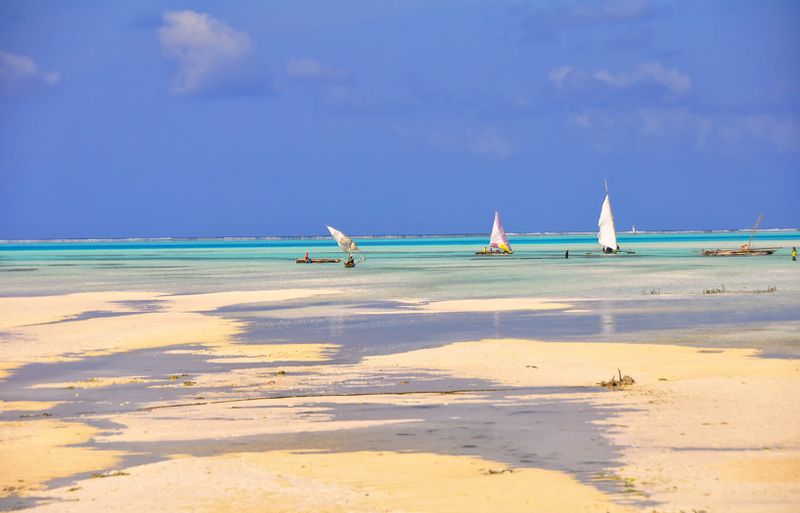 Three dhows at low tide