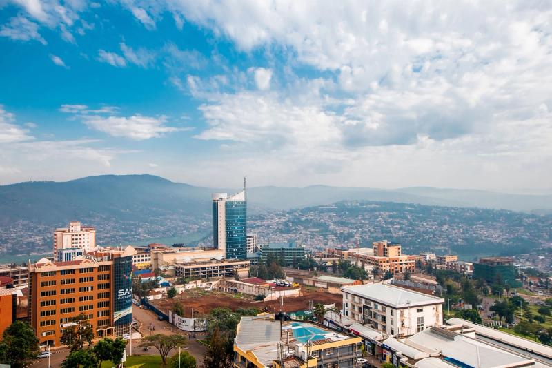 The top of a hill in Rwanda, overlooking the cityscape of Kigali