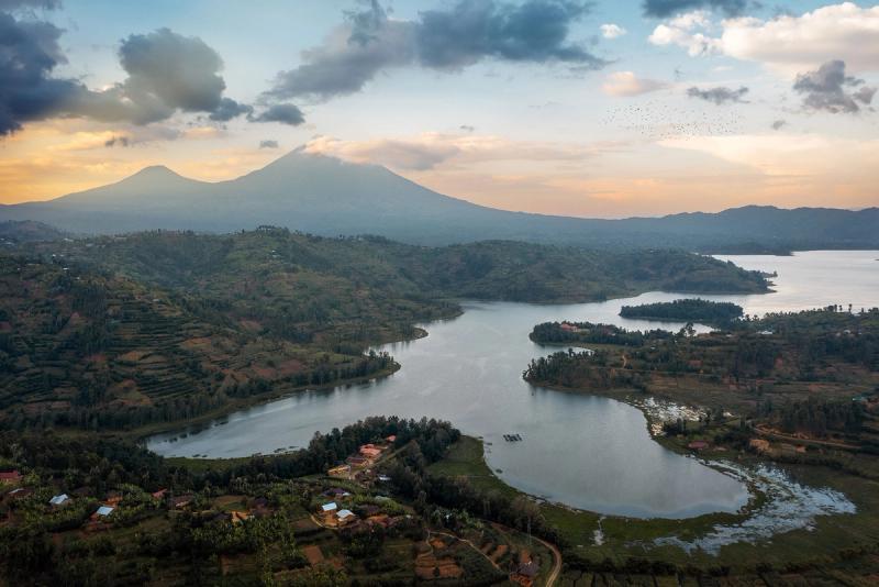 Landscape with Mount Sabyinyo Volcano in the Background