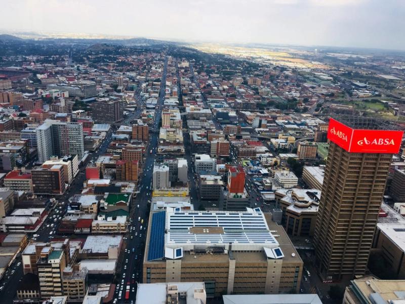 Vogelperspektive auf das Stadtzentrum von Johannesburg