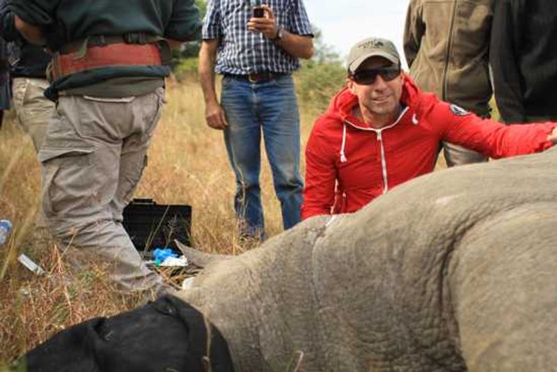 Our leader David Ryan learning about the critical work to save the rhinos on Phinda