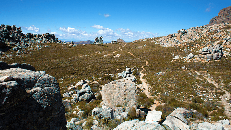 A landscape of the Cederberg, with interesting rock formations and clear skies. 