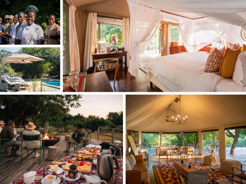 A collage of Chicari Camp and Muzimu Lodge