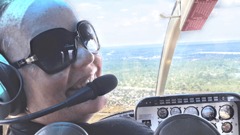 Sam on a helicopter flight