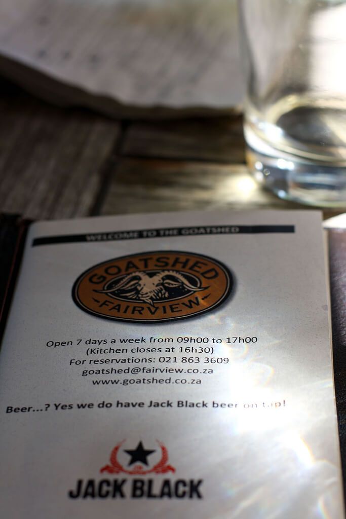 The menu of Goatshed restaurant at Fairview