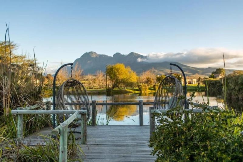The view of the Franschoek mountain range from Sante Wellness Retreat in the Cape Winelands