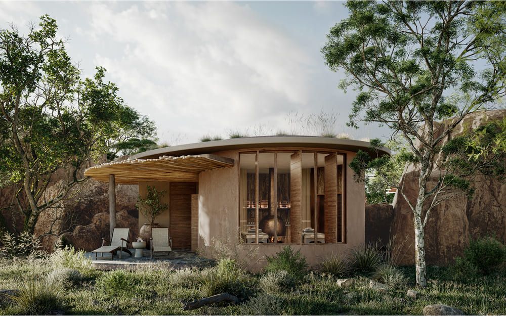 Exterior view of a luxury safari suite at &Beyond Suyian Lodge in Kenya