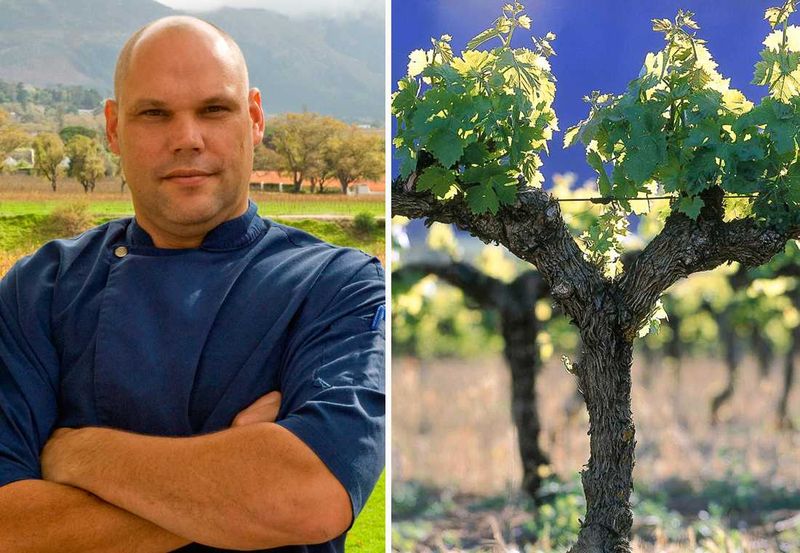 Head Chef Clayton Bell and the vineyards of Constantia Uitsig