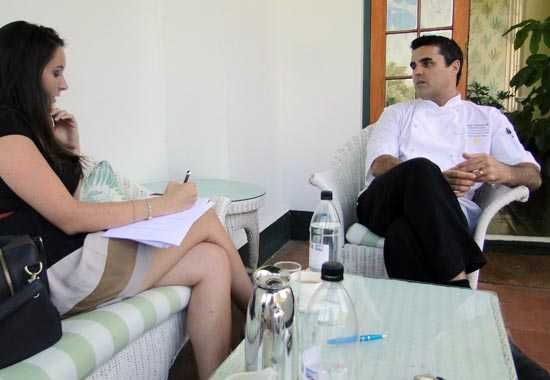 Interviewing Chef Peter Tempelhoff on the veranda of Cellars-Hohenort