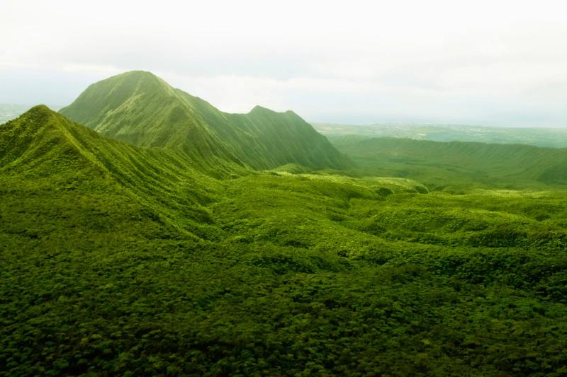 Die grüne Landschaft von La Réunion aus der Vogelperspektive