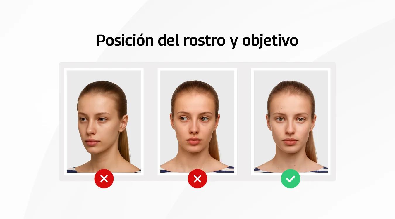 Posición del rostro y objetivo en foto de identificacion