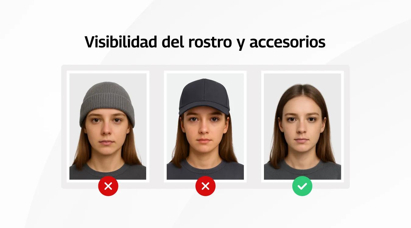 Visibilidad del rostro en la foto identificacion accesorios