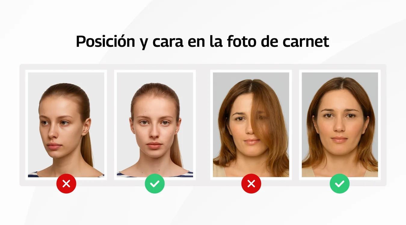 Posición y cara en la foto de carnet