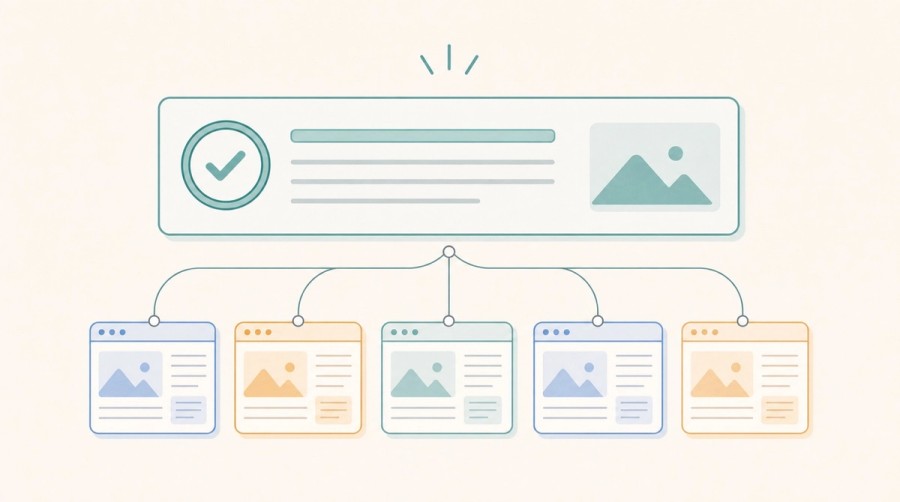 Several supporting webpages connect into one synthesized overview answer.