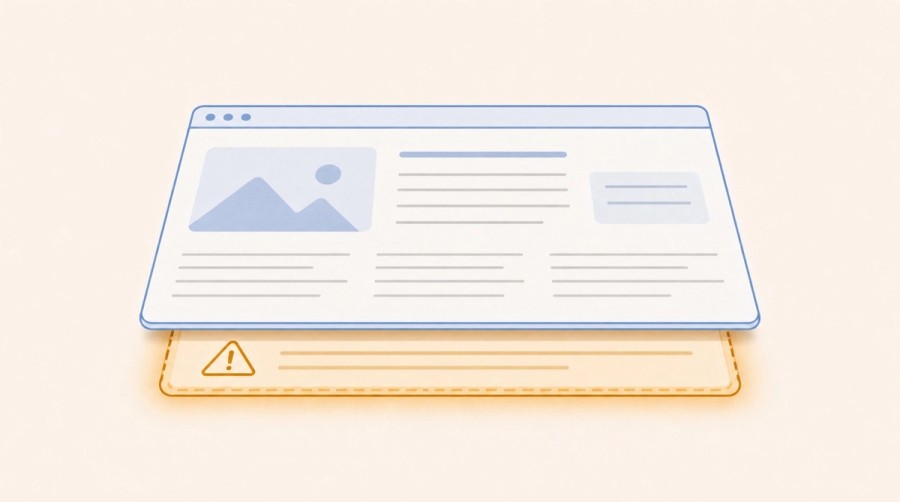 A concealed instruction layer sits underneath the visible content of a webpage.