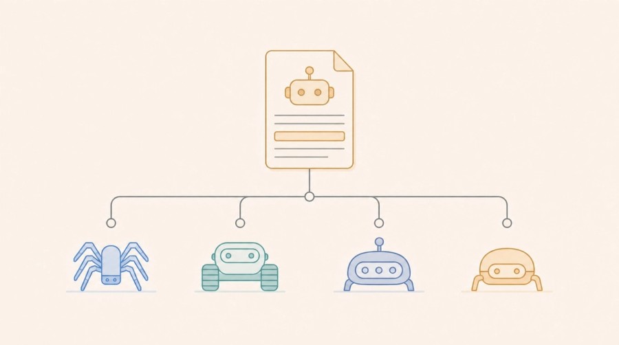 A permission document branches into four distinct categories of AI crawler.