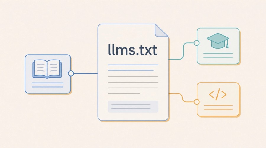 A central llms.txt document points to a small set of important content areas.