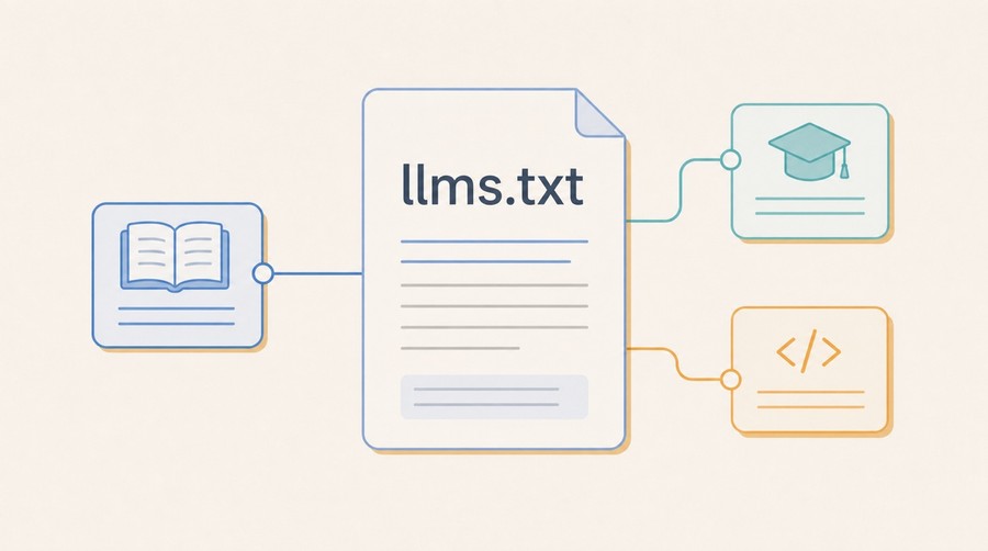 A central llms.txt document points to a small set of important content areas.