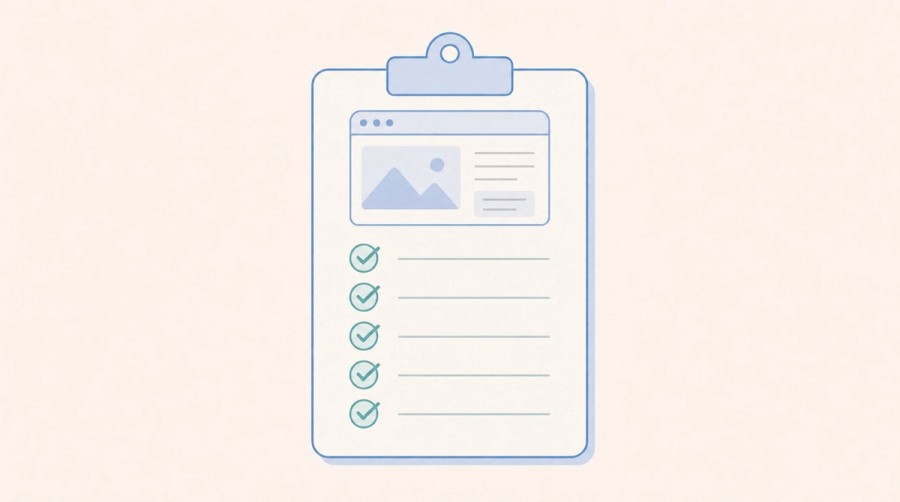 A website inspection clipboard contains five completed checks.
