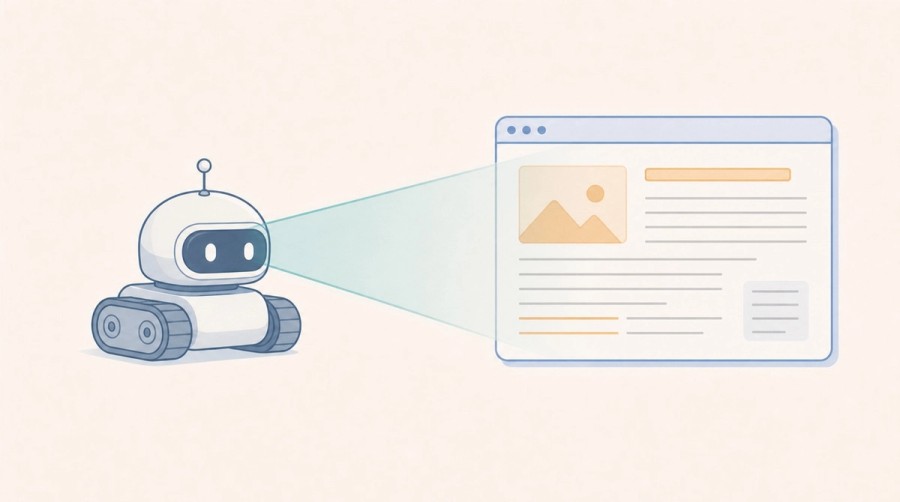 A neutral AI crawler scans the readable content of a webpage.