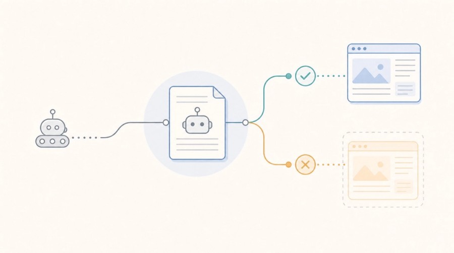 A crawler permission document sends allowed and blocked requests down different paths.