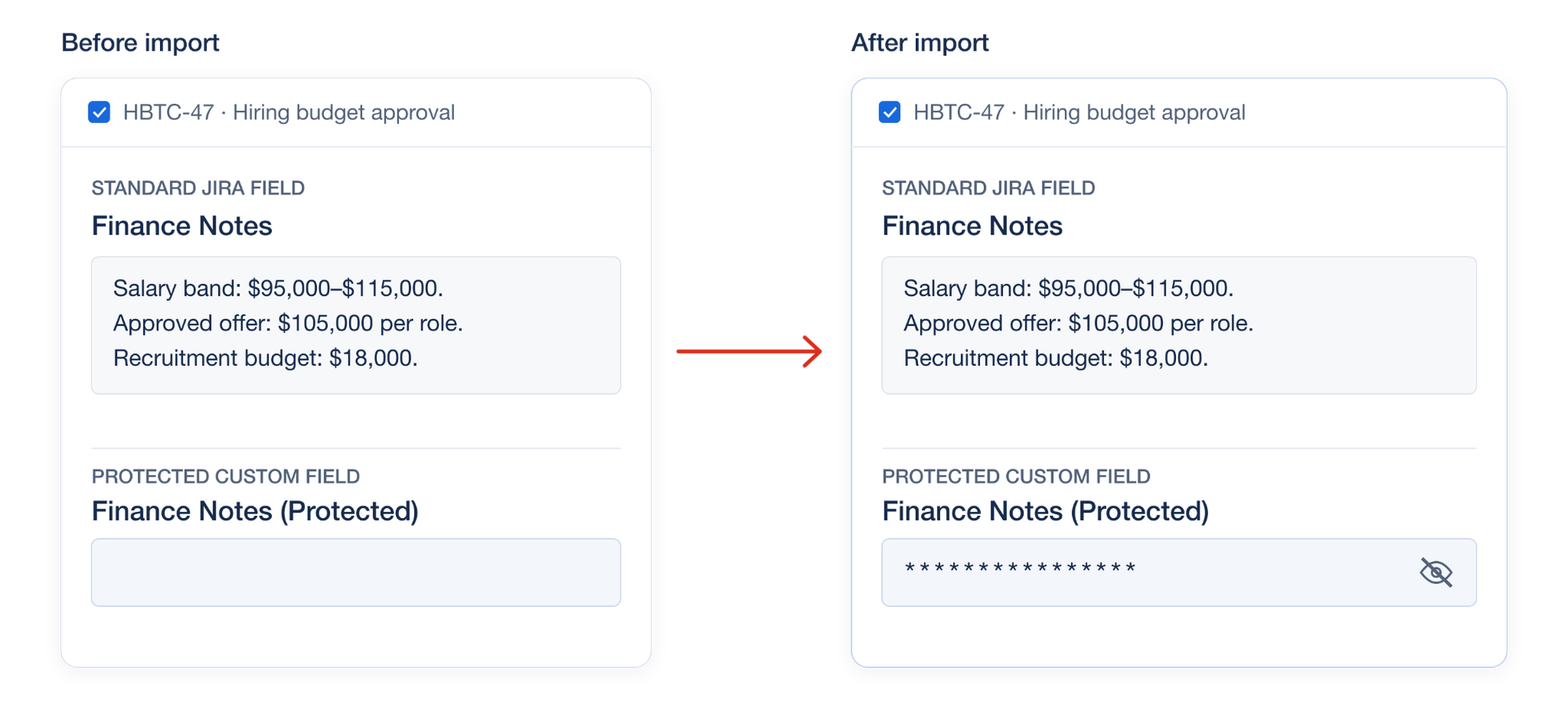 An example of how Protected Custom Fields copies values into a new protected custom field without deleting the previous field