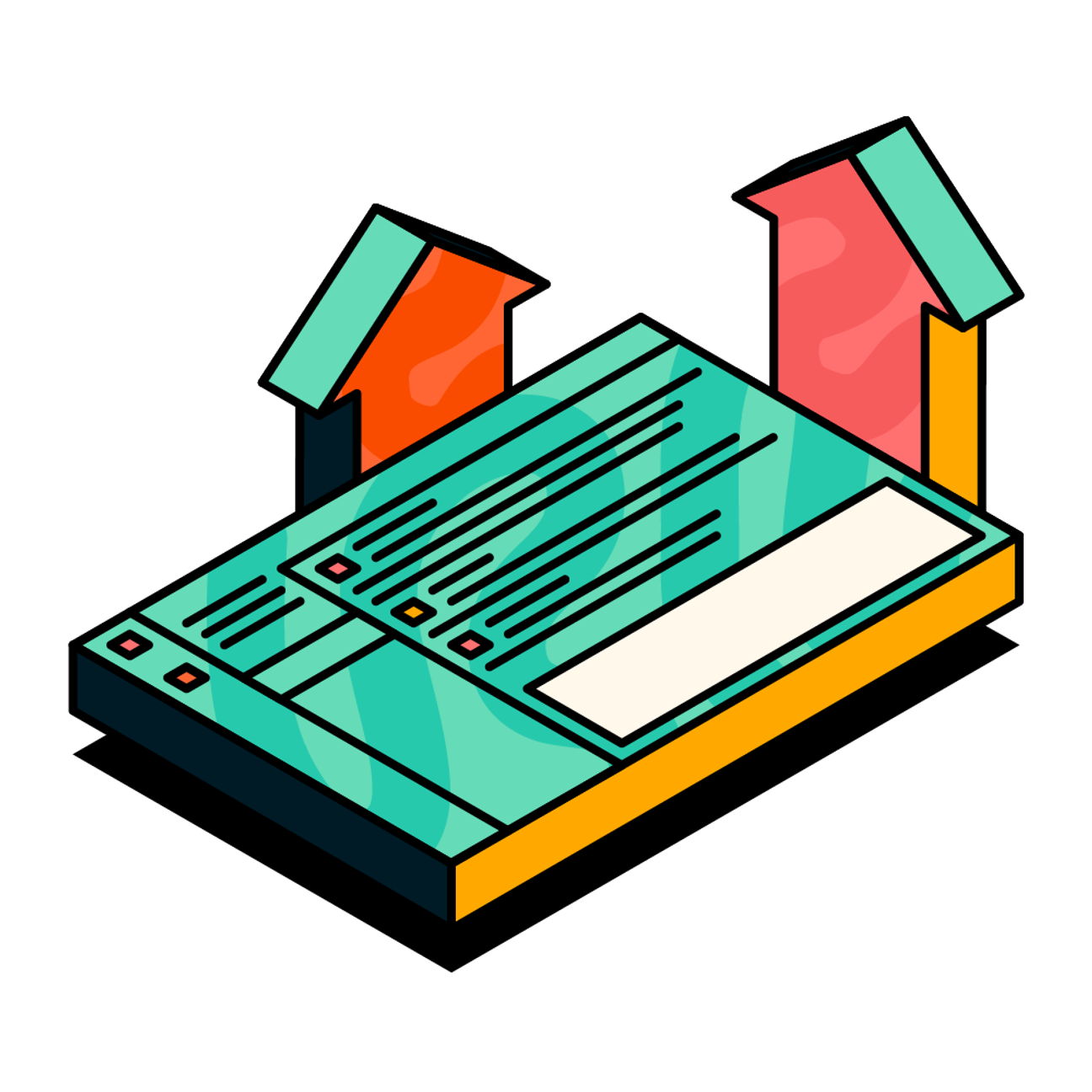 A Slack workspace with two arrows pointing out of it.