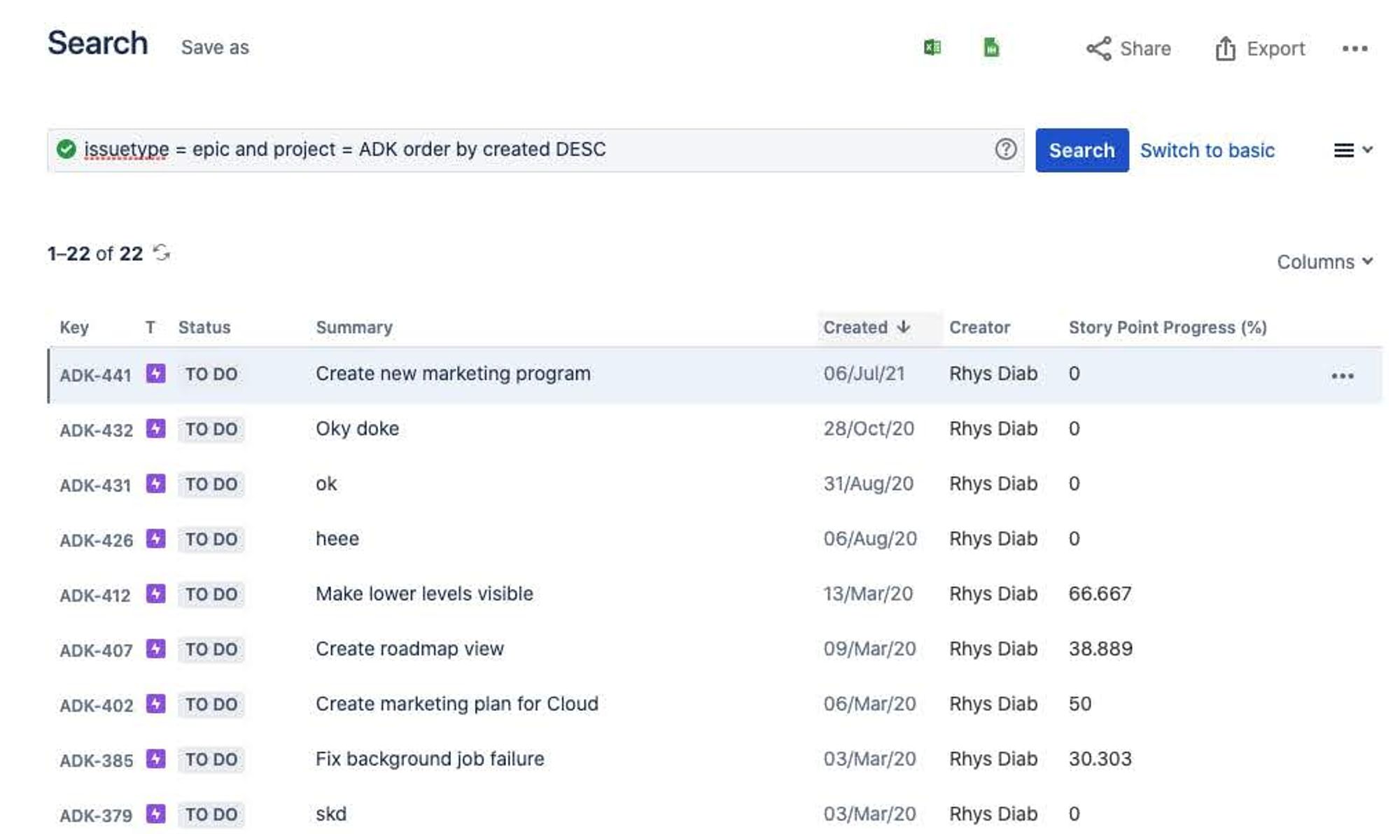 Write your own export queries with JQL.