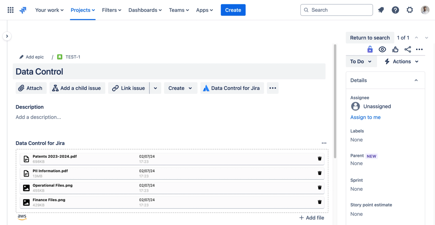 testing your Data Control for Jira to AWS integration